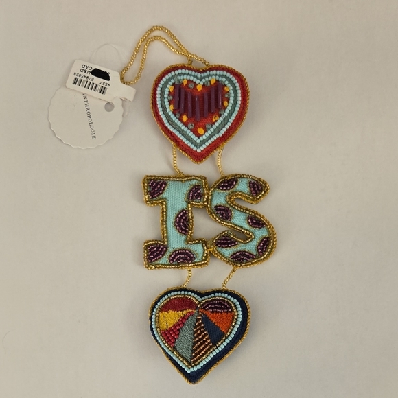 Anthropologie Beaded Heart and Letter Hanging Decor Ornament Love Is Love NWT - Picture 2 of 6